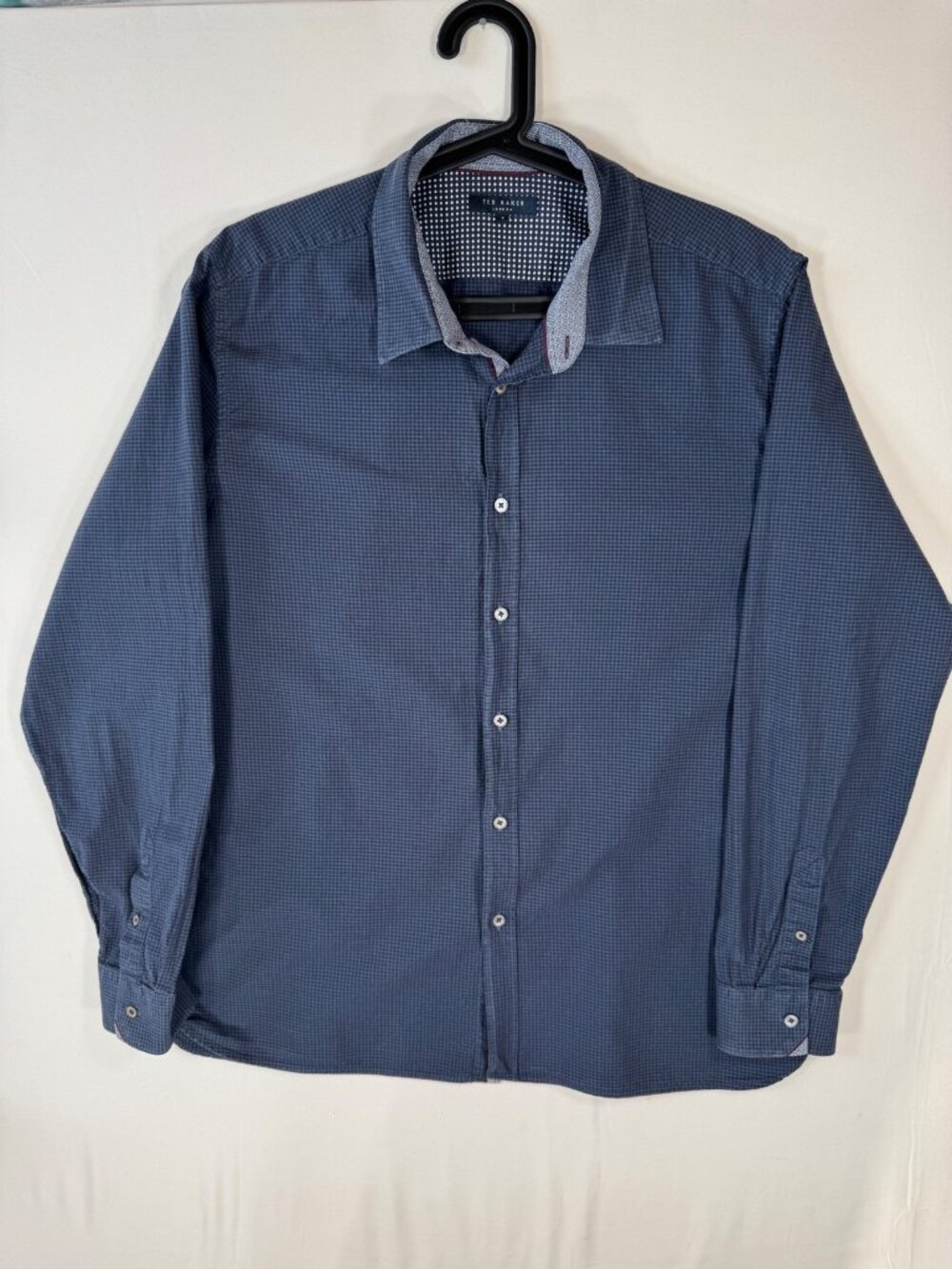 Ted Baker Button Down Shirt Blue Micro Check Size 7 XXL Business Casual Cotton
